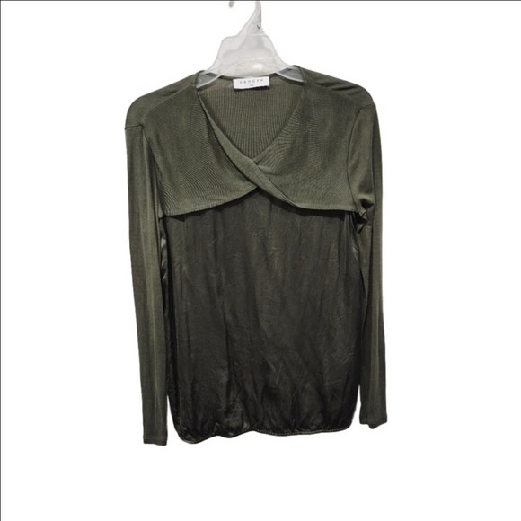 Sandro Tops - Sandro Silk-blend Twist Front Olive Green Long Sleeve Blouse